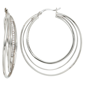 Creolen 925 Sterling Silber mit 34 Zirkonia Ohrringe Silberohrringe