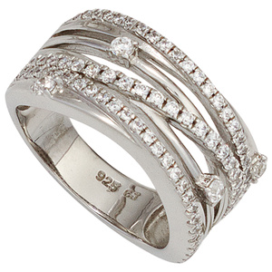 Damen Ring breit 925 Sterling Silber rhodiniert mit 78 Zirkonia Silberring