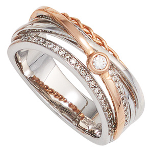 Damen Ring breit 585 Gold Weißgold Rotgold bicolor 48 Diamanten Brillanten