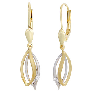 Ohrhänger 585 Gold Gelbgold Weißgold bicolor 2 Diamanten Brillanten Ohrringe