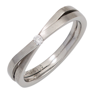 Damen Ring 950 Platin matt 1 Diamant Brillant 0,05ct. Platinring