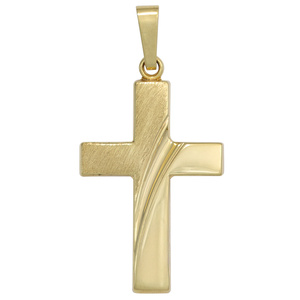 Anhänger Kreuz 585 Gold Gelbgold teil matt Kreuzanhänger Goldkreuz