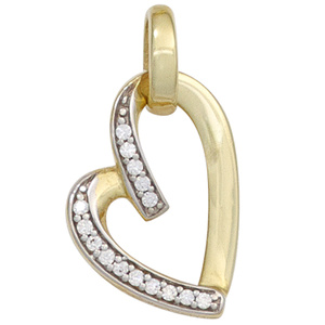 Anhänger Herz 333 Gold Gelbgold bicolor mit 15 Zirkonia Herzanhänger Goldherz