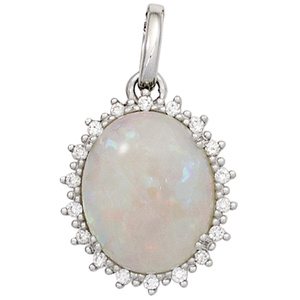 Anhänger oval 585 Gold Weißgold 1 Opal-Cabochon 18 Diamanten Brillanten 0,10ct.