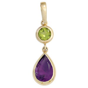 Anhänger 585 Gold Gelbgold 1 Peridot grün 1 Amethyst violett Goldanhänger