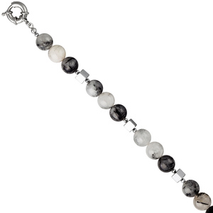 Collier Edelsteinkette Rutilquarz mit Hmatin 45 cm Halskette Kette grau