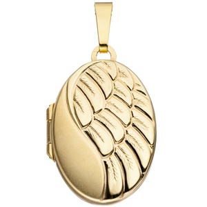 Medaillon oval für 2 Fotos 333 Gold Gelbgold matt Anhänger zum Öffnen