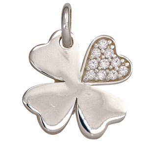 Kinder Anhänger Kleeblatt 925 Silber mit 10 Zirkonia Glücksbringer