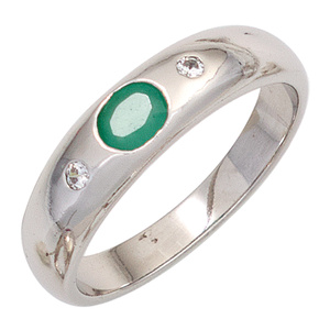 Damen Ring 925 Sterling Silber rhodiniert 1 Smaragd grn 2 Zirkonia Silberring