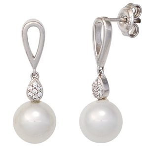 Ohrhänger 925 Sterling Silber mit 14 Zirkonia Ohrringe Ohrstecker Perlenohrringe