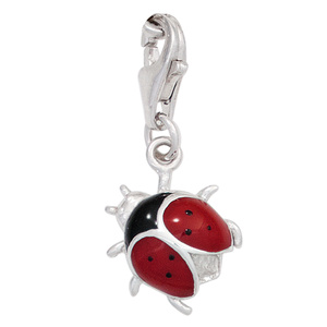 Einhänger Charm Marienkäfer 925 Sterling Silber rhodiniert rot schwarz lackiert