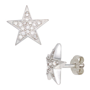 Ohrstecker Stern Sterne 925 Sterling Silber rhodiniert mit 32 Zirkonia Ohrringe