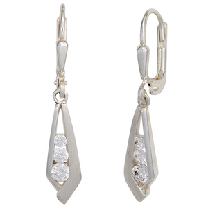 Boutons 925 Sterling Silber mattiert 6 Zirkonia Ohrringe Ohrhänger