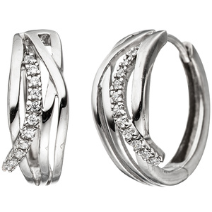 Creolen 333 Gold Weißgold mit 22 Zirkonia Ohrringe Weißgoldohrringe