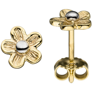 Ohrstecker Blume 333 Gold Gelbgold matt bicolor Ohrringe Goldohrstecker
