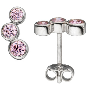 Ohrstecker 925 Sterling Silber rhodiniert 6 Zirkonia rosa Ohrringe