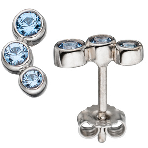 Ohrstecker 925 Sterling Silber rhodiniert 6 Spinelle hellblau blau Ohrringe