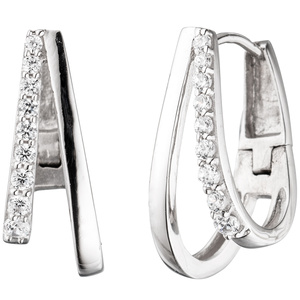Creolen 925 Sterling Silber mit 18 Zirkonia Ohrringe Silberohrringe