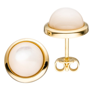 Ohrstecker rund 585 Gold Gelbgold 2 Perlmutt-Steine Ohrringe Goldohrringe