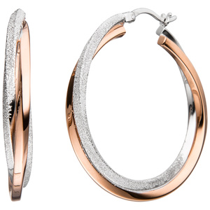 Creolen 925 Sterling Silber bicolor vergoldet mit Glitzereffekt Ohrringe