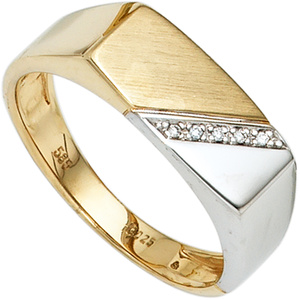 Herren Ring 585 Gold Gelbgold Weigold bicolor 5 Diamanten Herrenring