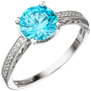 Damen Ring 925 Sterling Silber mit Zikonia trkis blau hellblau