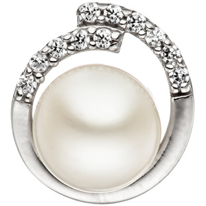 Anhänger 925 Sterling Silber mit 1 Süßwasser Perle und 11 Zirkonia Perlenanhänge