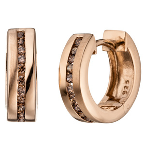 Creolen rund 925 Silber rotgold vergoldet teil matt mit 24 Zirkonia braun