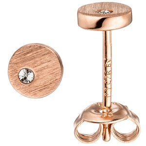 Ohrstecker rund 925 Sterling Silber rotgold vergoldet matt 2 Zirkonia Ohrringe
