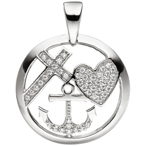 Anhänger Glaube Liebe Hoffnung 925 Silber mit 47 Zirkonia Silberanhänger