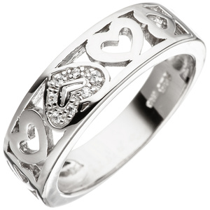 Damen Ring Herz Herzen 925 Sterling Silber mit 7 Zirkonia Silberring