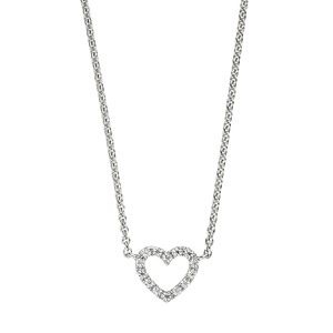 Collier Halskette Herz 925 Sterling Silber mit Zirkonia 42 cm Kette Silberkette
