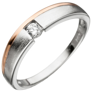 Damen Ring 925 Silber bicolor vergoldet mattiert mit Zirkonia