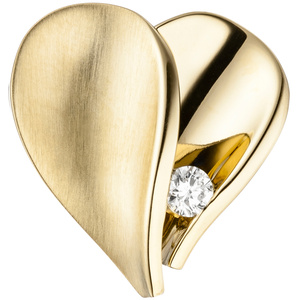 Anhnger Herz 585 Gold Gelbgold teilmatt 1 Diamant Brillant Herzanhnger
