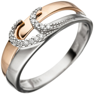 Damen Ring 585 Gold Weigold Rotgold bicolor 13 Diamanten Brillanten Goldring