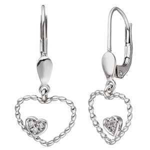 Ohrhänger Herz 585 Gold Weißgold 6 Diamanten Brillanten 0,03ct. Herzohrringe