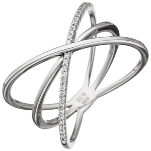 Damen Ring 3-reihig 585 Gold Weißgold 30 Diamanten Brillanten Weißgoldring