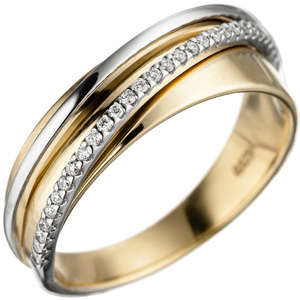 Damen Ring 585 Gold Gelbgold Weigold bicolor 25 Diamanten Brillanten Goldring