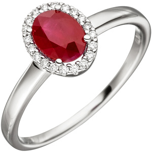 Damen Ring 585 Gold Weißgold 20 Diamanten Brillanten 1 Rubin rot Rubinring
