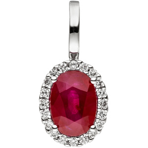 Anhänger 585 Gold Weißgold 20 Diamanten Brillanten 1 Rubin rot Rubinanhänger