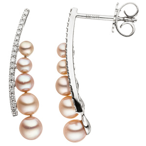 Ohrhänger 585 Weißgold 10 Süßwasser Perlen rosa 36 Diamanten Brillanten