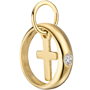 Kinder Taufring mit Kreuz 333 Gold Gelbgold 1 Zirkonia Taufanhänger