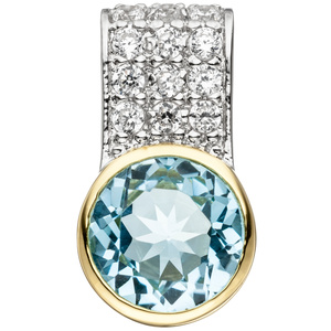 Anhänger 925 Silber bicolor vergoldet mit 12 Zirkonia 1 Blautopas hellblau blau