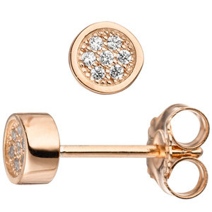 Ohrstecker rund 925 Silber rotgold vergoldet mit 14 Zirkonia Ohrringe