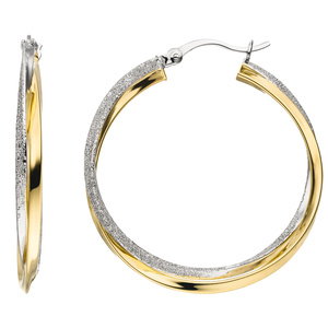 Creolen verschlungen 925 Sterling Silber bicolor vergoldet mit Glitzereffekt