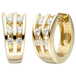Creolen 925 Sterling Silber gold vergoldet 12 Zirkonia Ohrringe