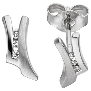 Ohrstecker 585 Gold Weißgold teil matt 6 Diamanten Brillanten Ohrringe