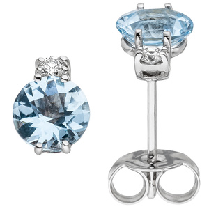 Ohrstecker 585 Weißgold 2 Diamanten Brillanten 2 Aquamarine hellblau blau
