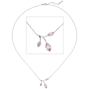 Collier Kette mit Anhänger 925 Sterling Silber 3 Zirkonia rosa 45 cm Kette