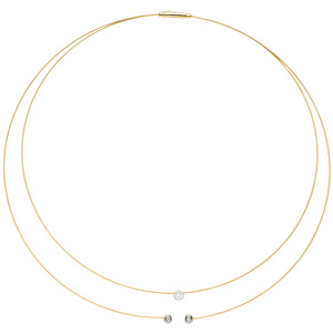 Collier Halskette 2-reihig 750 Gold bicolor 3 Diamanten Brillanten 42 cm Kette